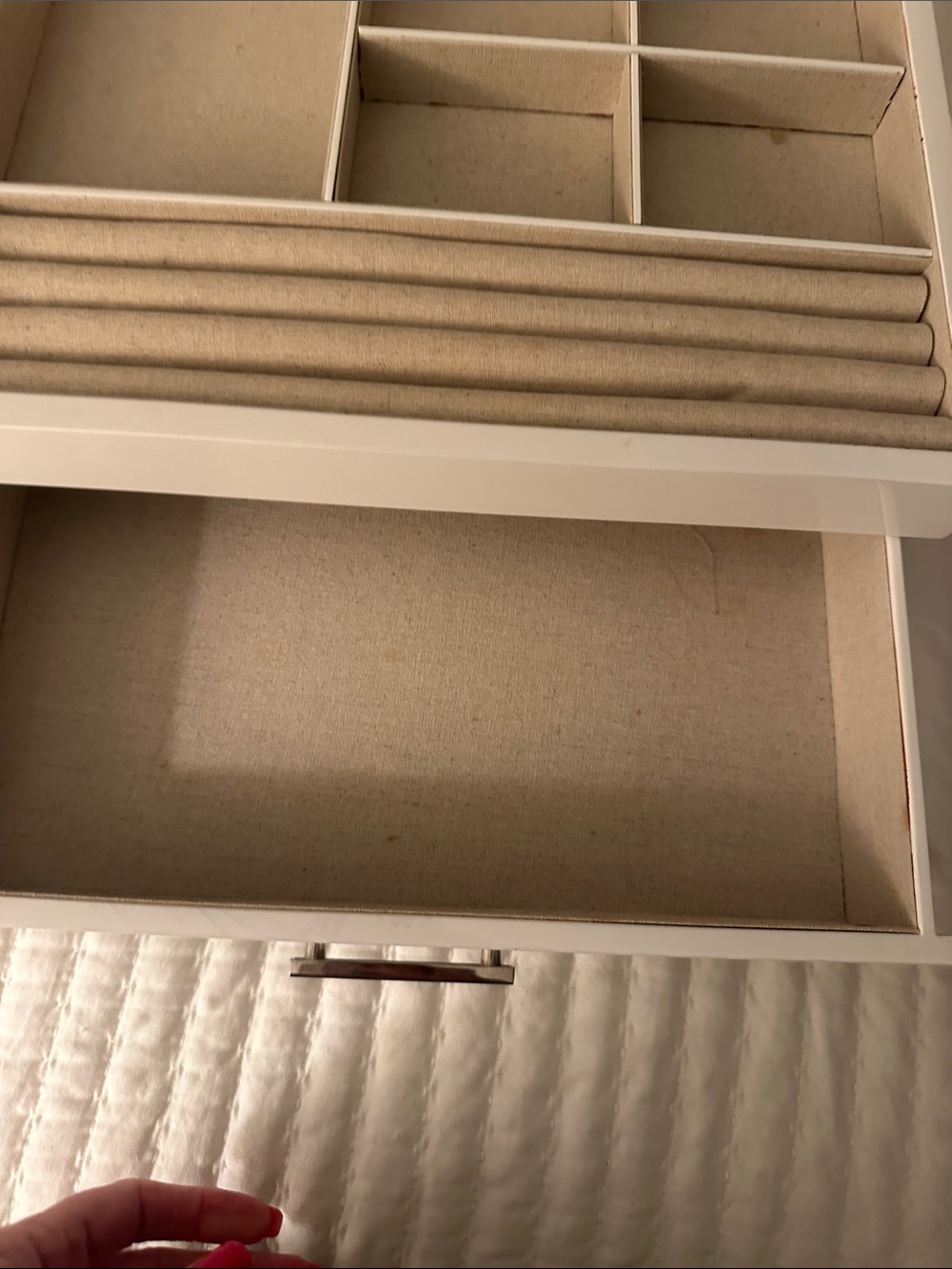 West Elm Gloss White 3-Drawer Jewelry Organizer with Silver Handles - Picture 4 of 11